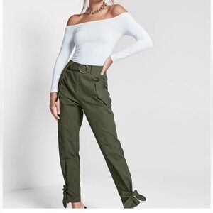 VENUS Dark Olive Tie Ankle Trousers